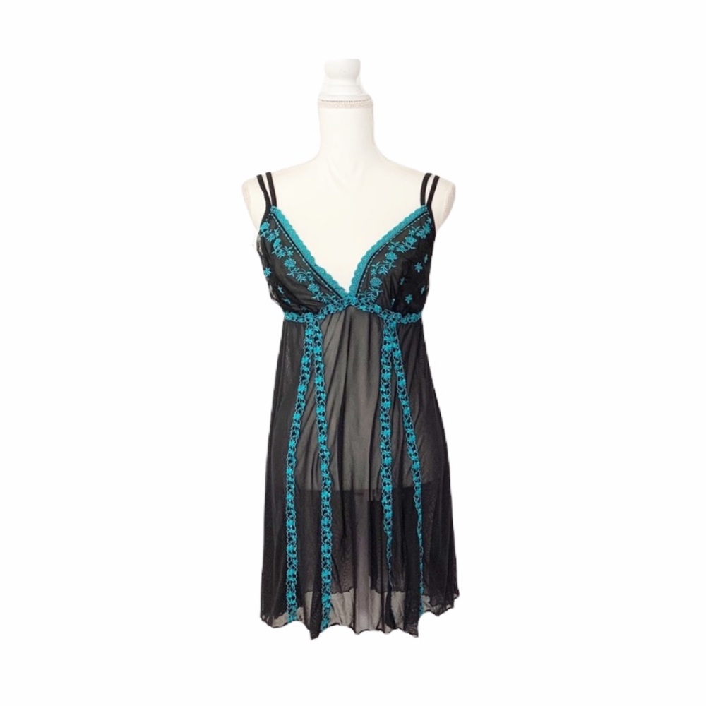 Cacique Black Blue Sheer Nightie